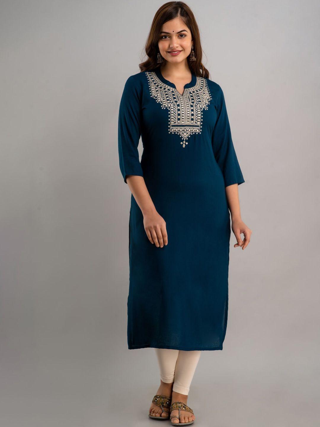 nishabd women blue yoke design mirror work kurta