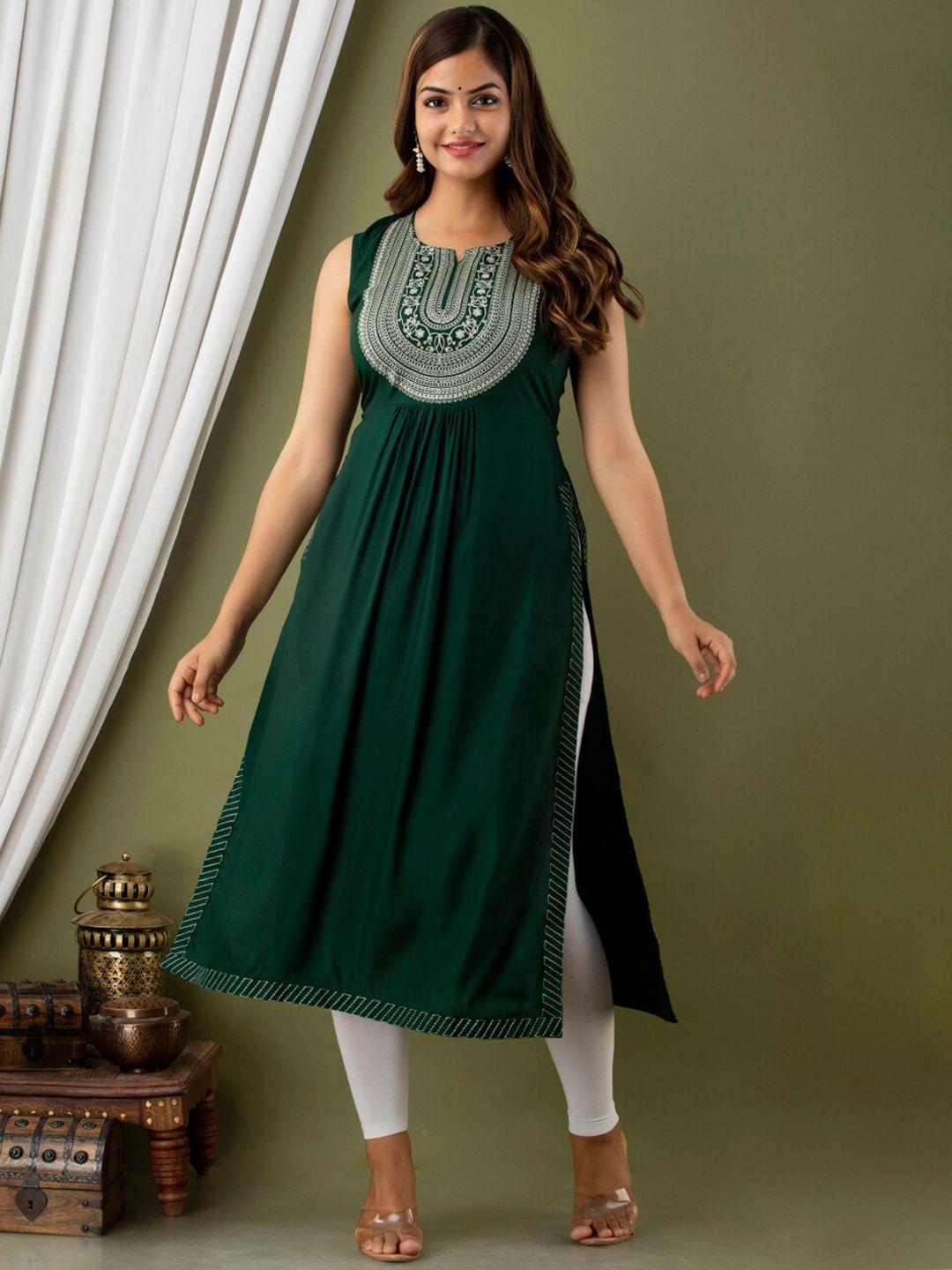 nishabd ethnic motifs yoke design sleeveless high slit kurta