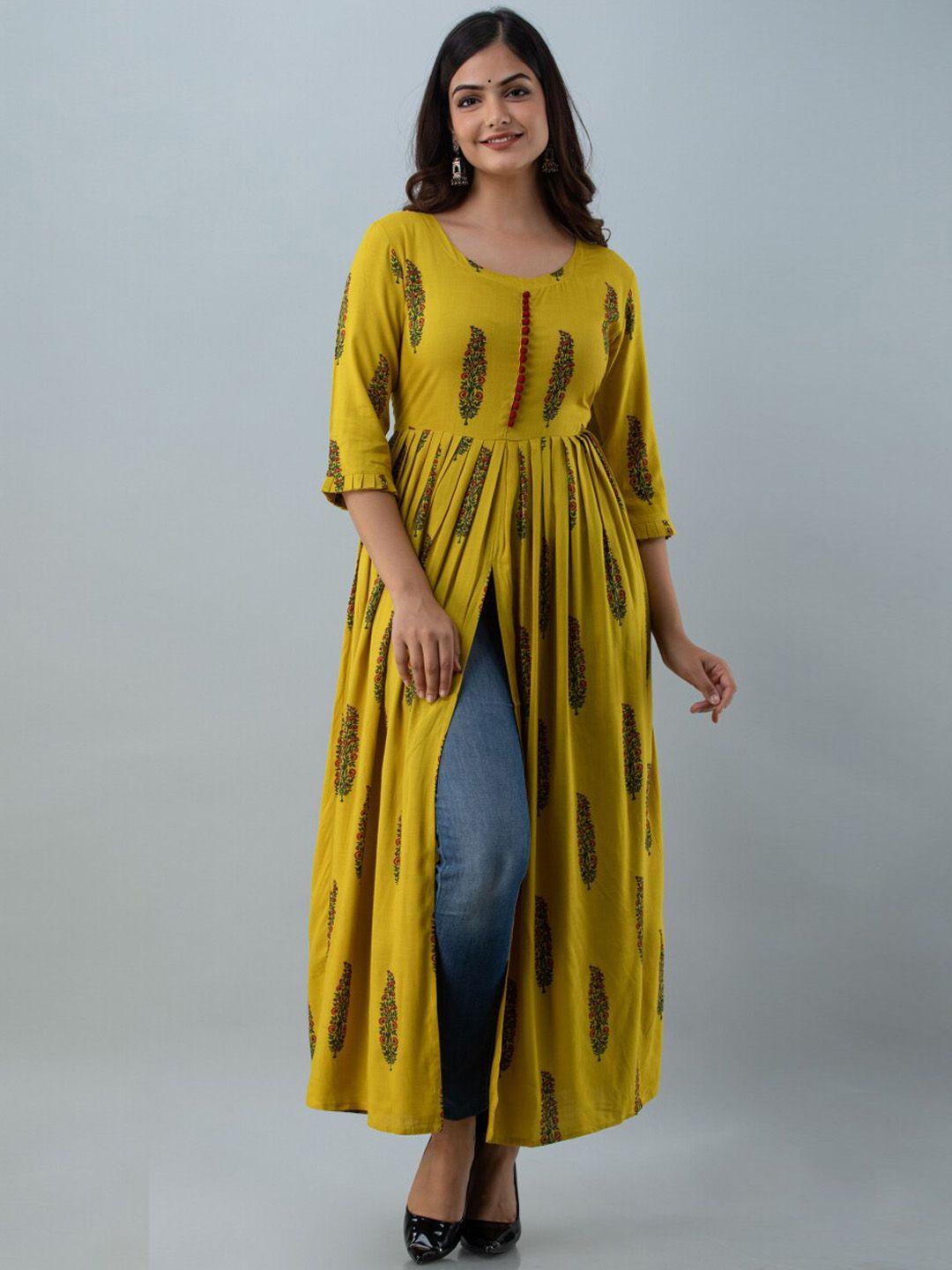 nishabd ethnic motif printed pleated high slit a-line kurta