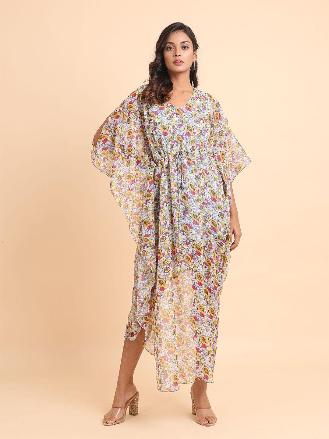 disli multicoloured floral print georgette kaftan maxi dress