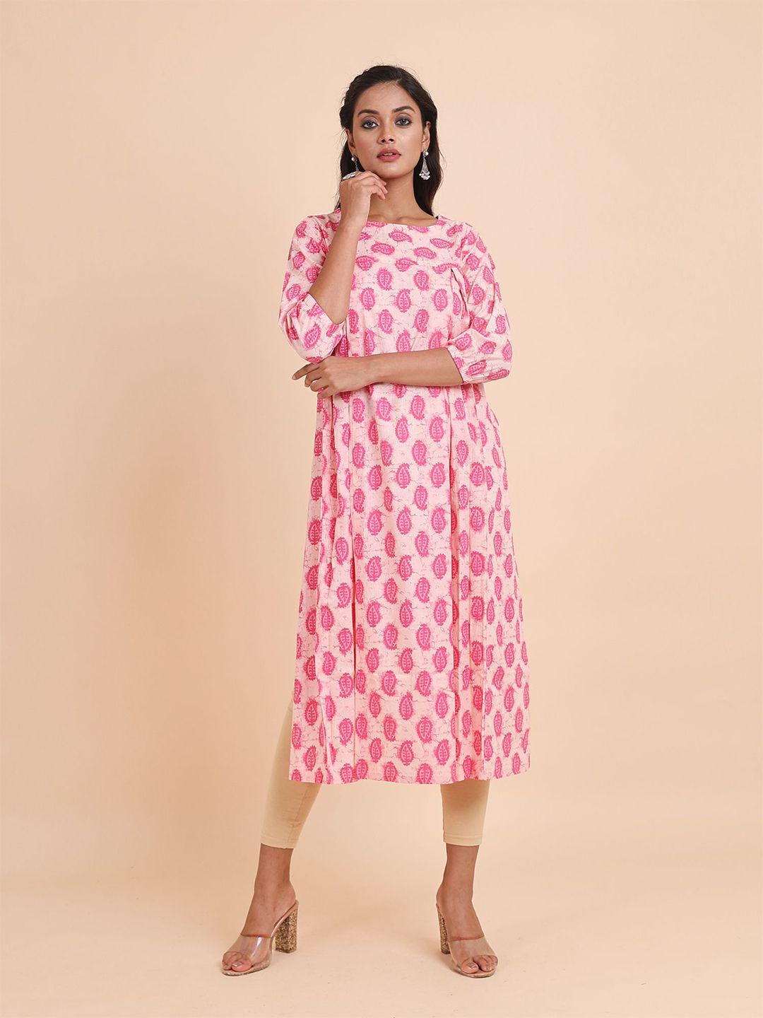 disli pink print a-line midi dress