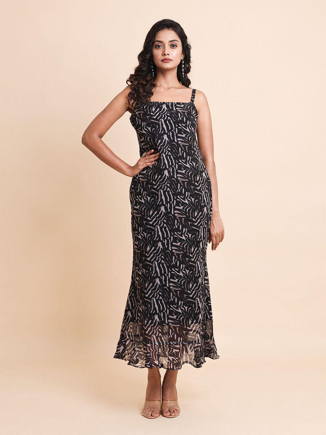 disli black print georgette maxi dress