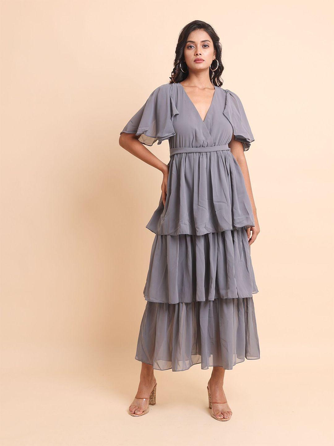 disli grey flared sleeve georgette maxi dress