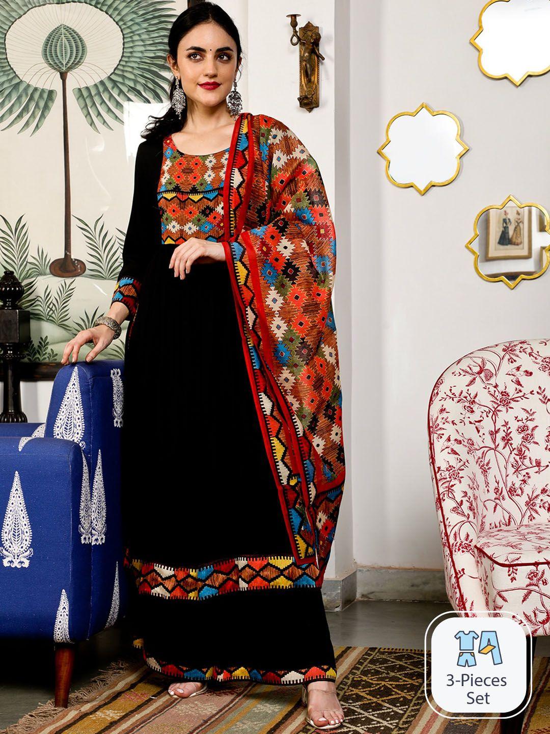 aks couture yoke design printed pure cotton kurta with palazzos & dupatta