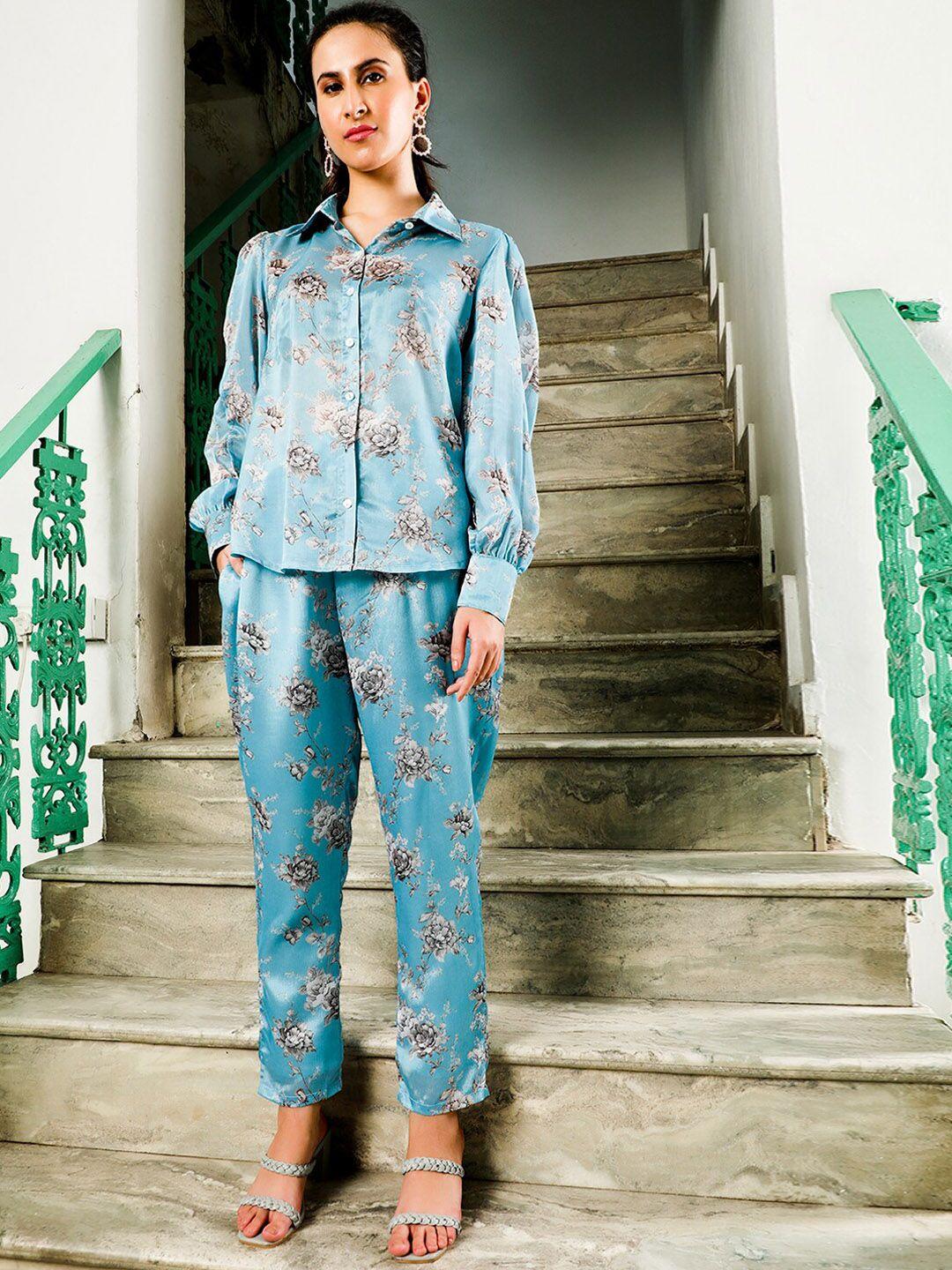 aks couture floral printed shirt with trousers