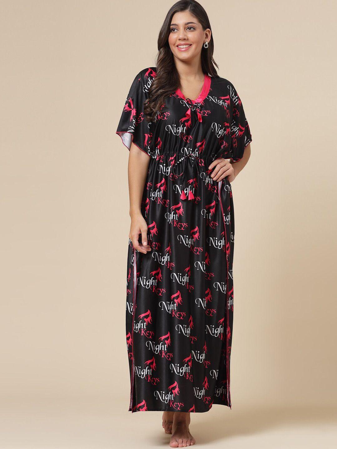 night keys typography printed kaftan nightdress