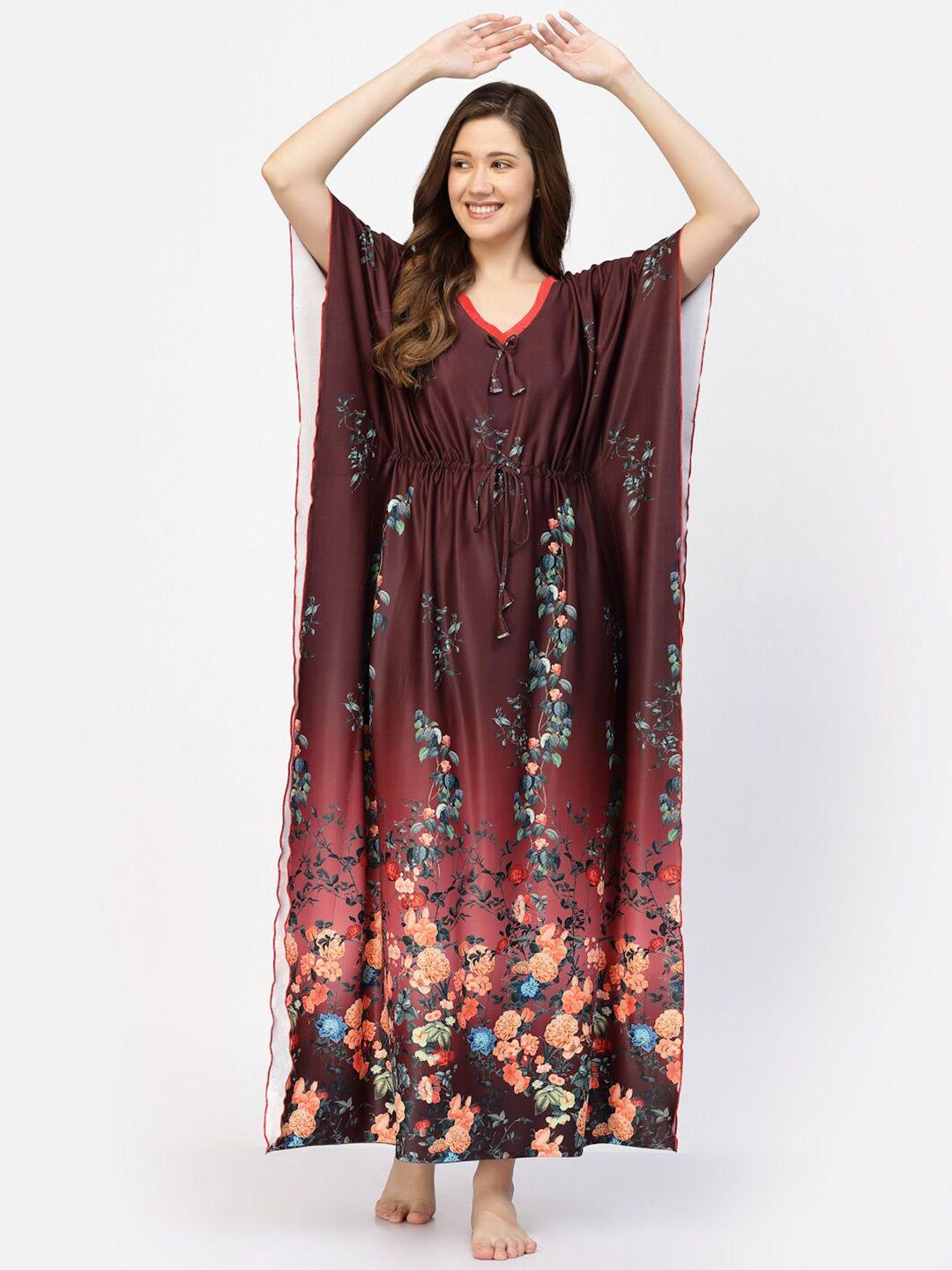 night keys floral printed maxi kaftan nightdress