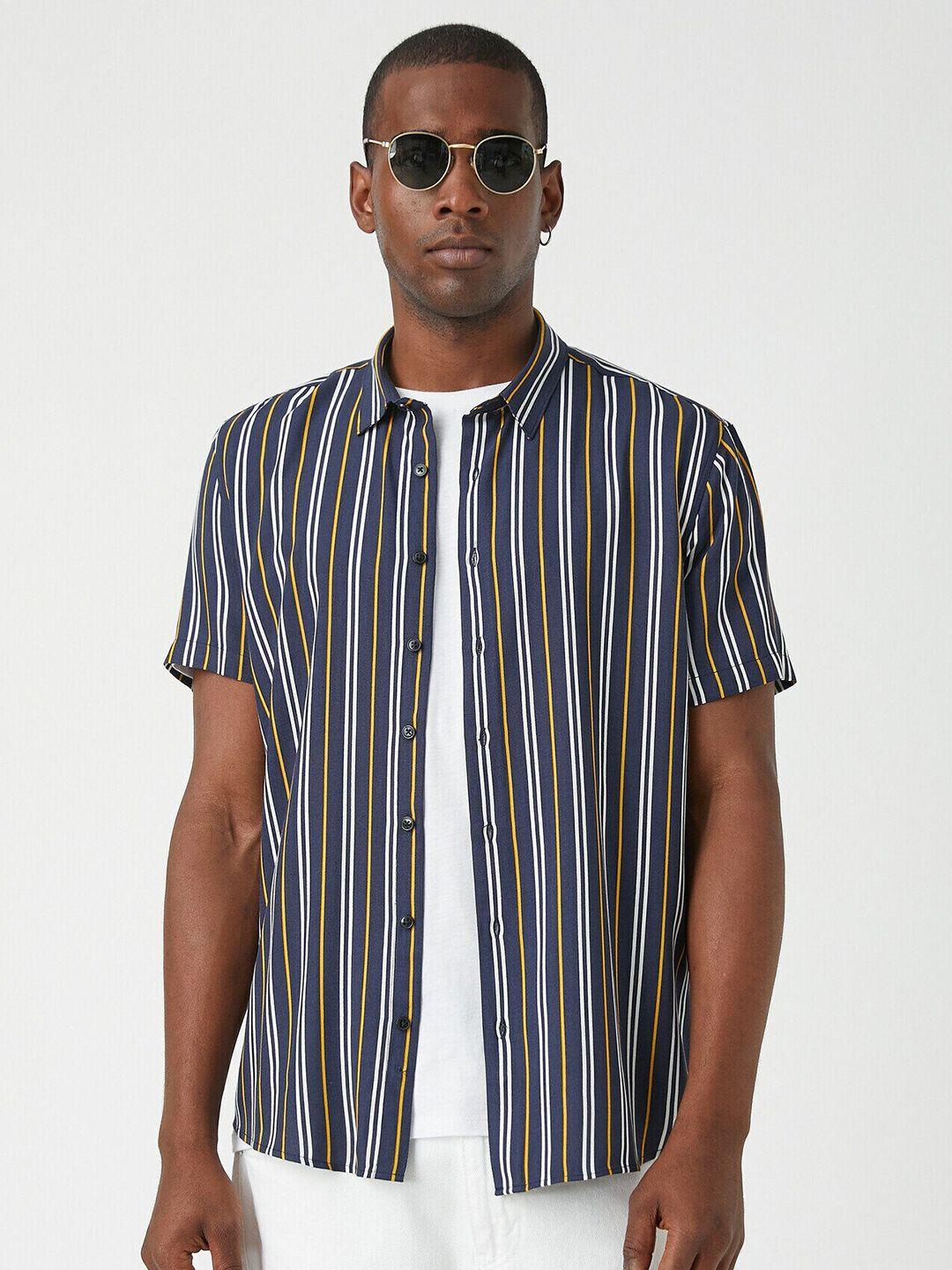 koton spread collar striped casual shirt