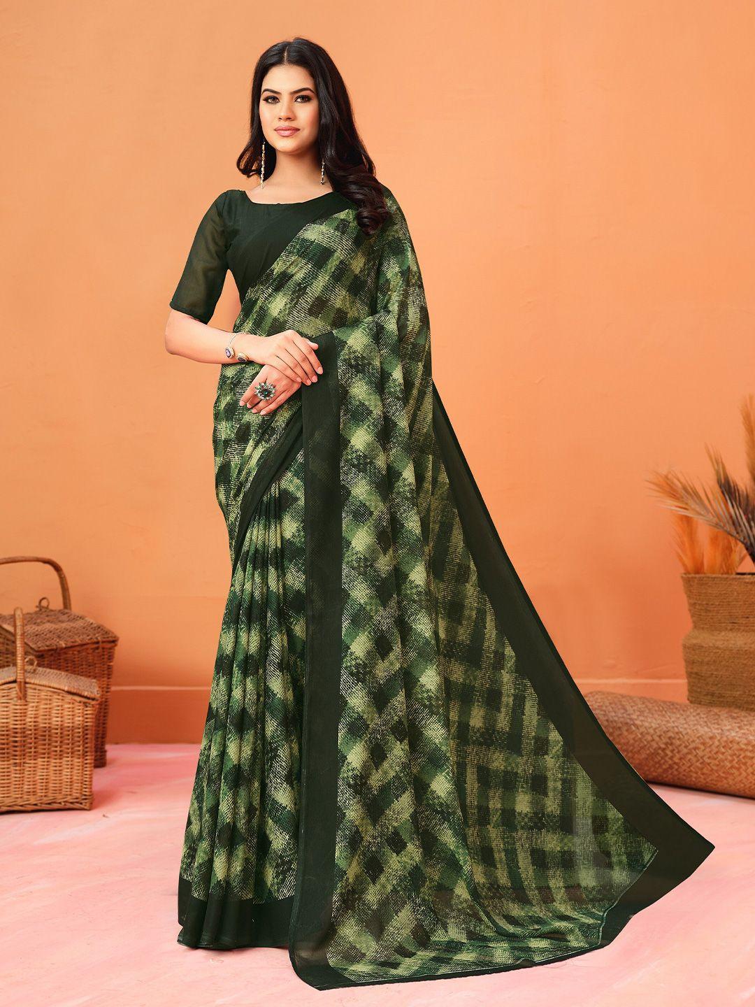 dori green checked pure georgette saree