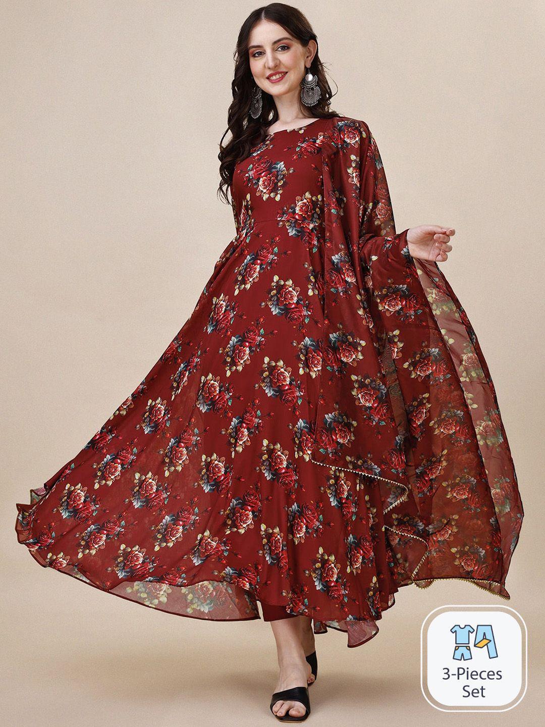 berrylicious floral printed anarkali kurta & trousers with dupatta