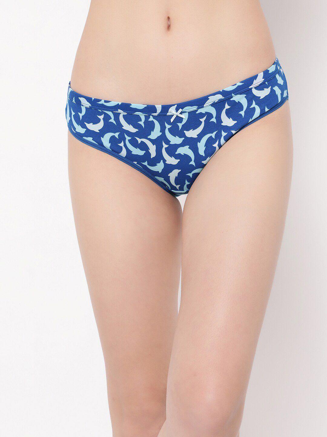 clovia blue conversational printed pure cotton bikini briefs pn3529a08s