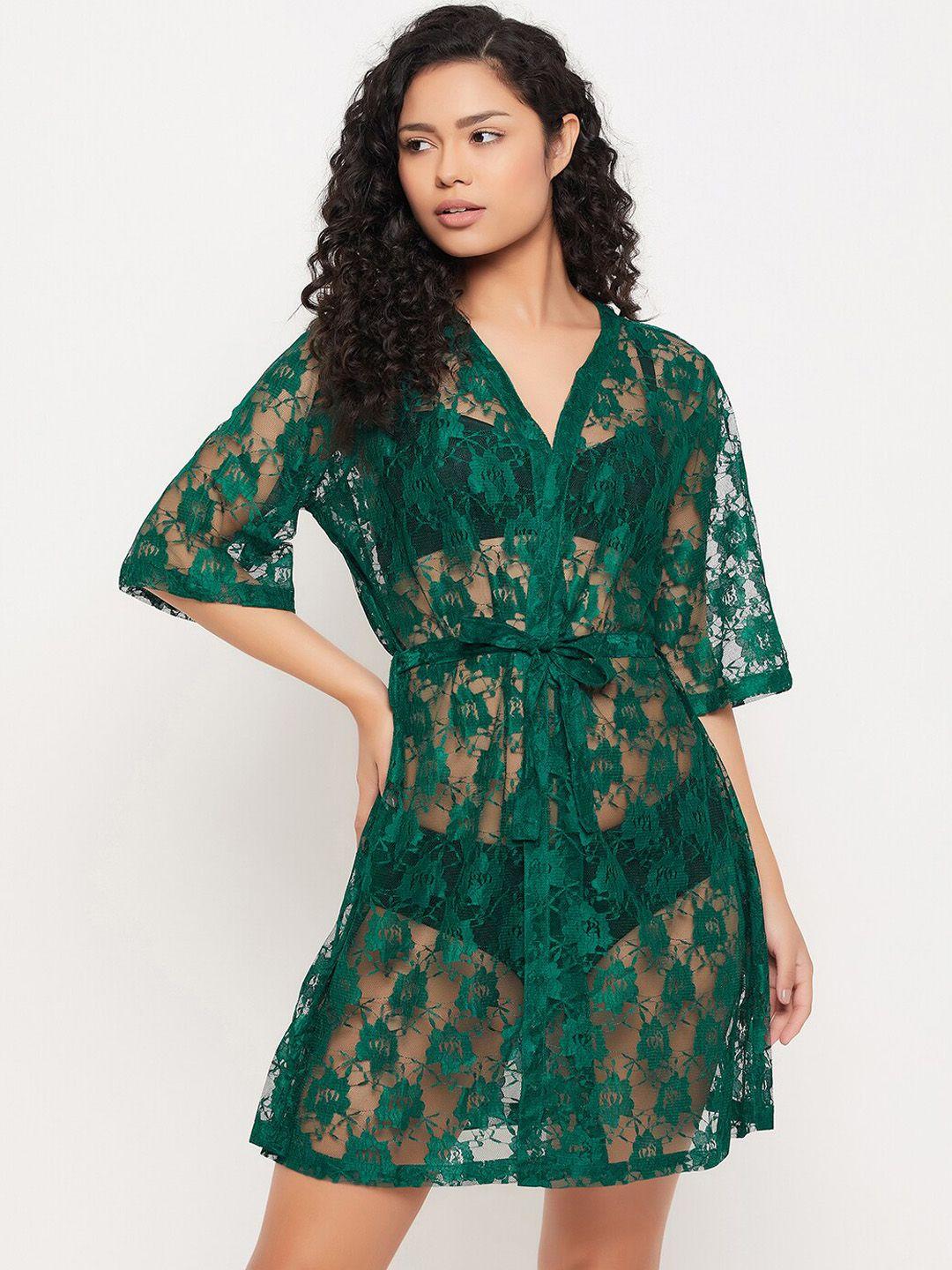 clovia long sleeves lace sheer robe