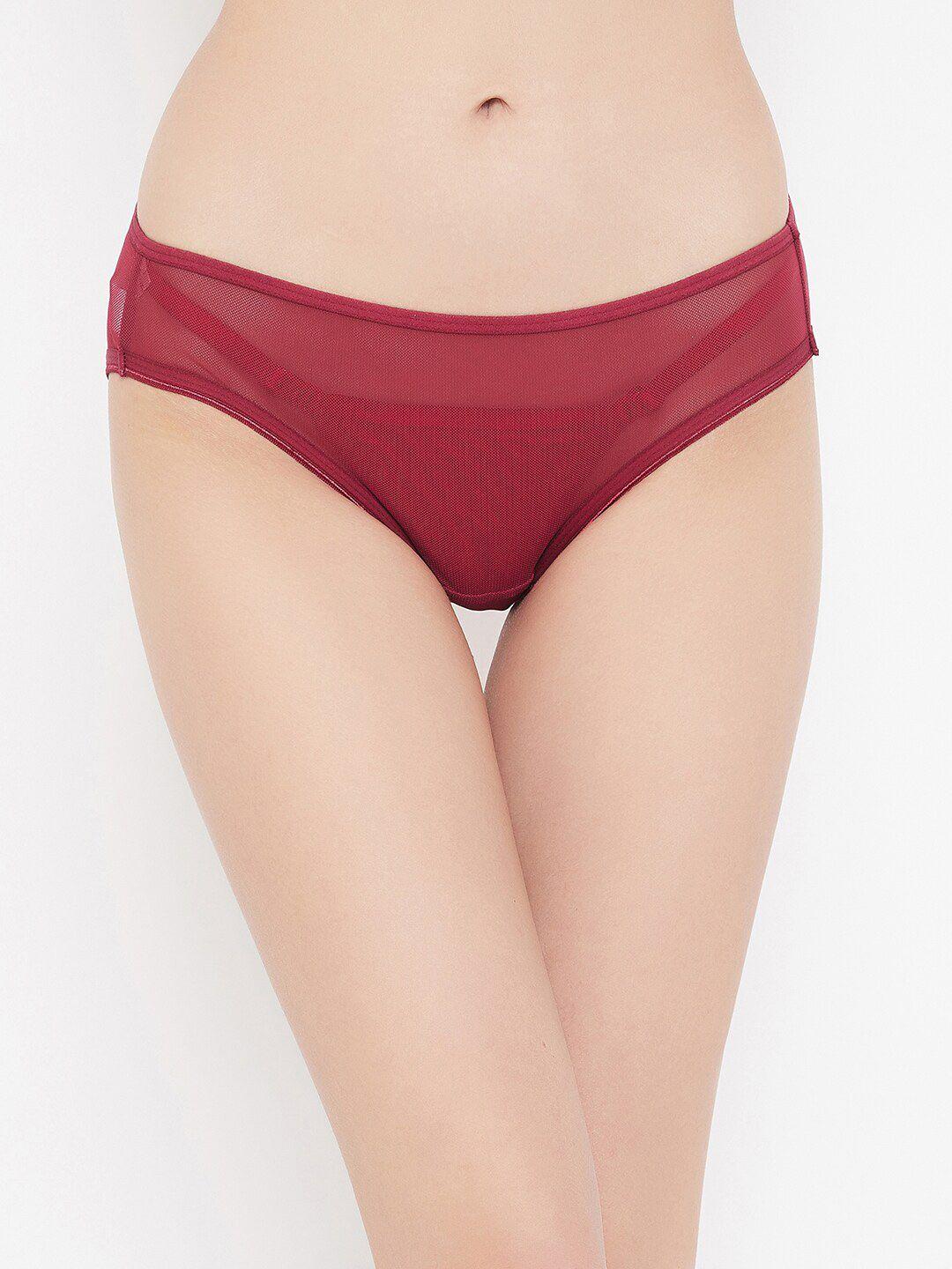 clovia maroon lace low-rise bikini briefs