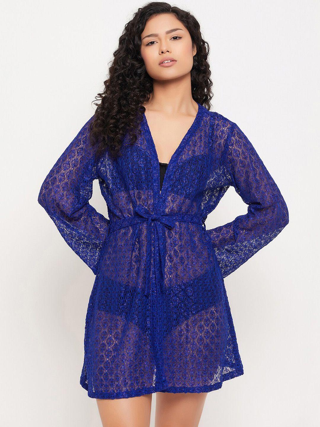 clovia long sleeves lace sheer robe