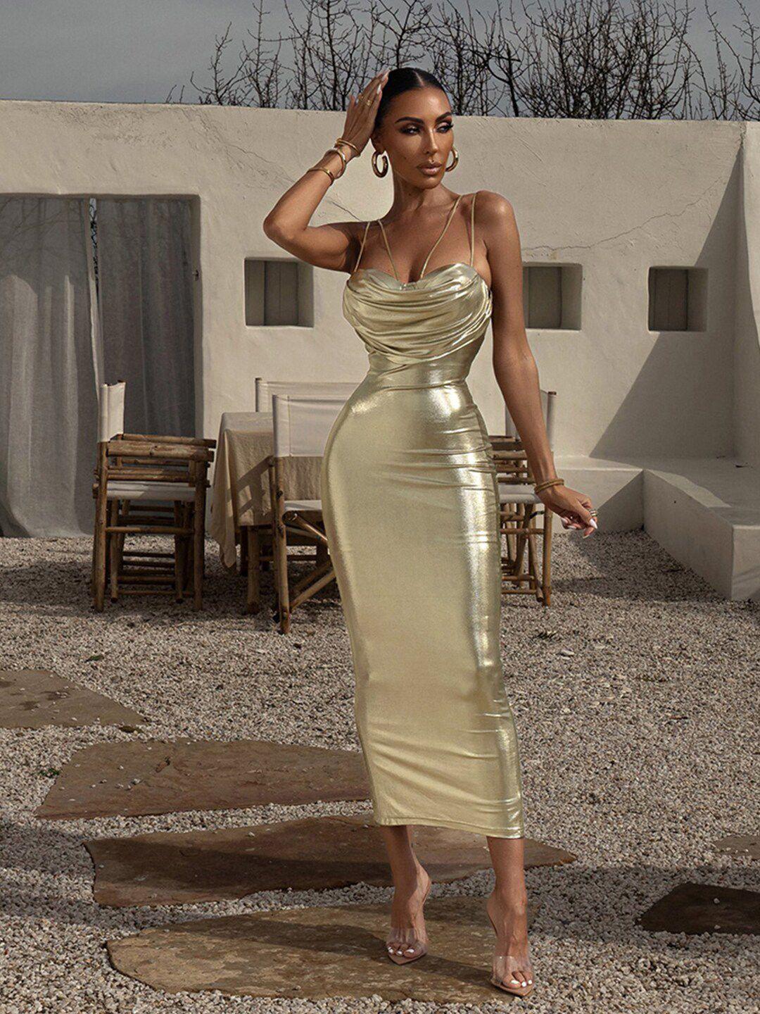 stylecast gold-toned shoulder straps bodycon maxi dress