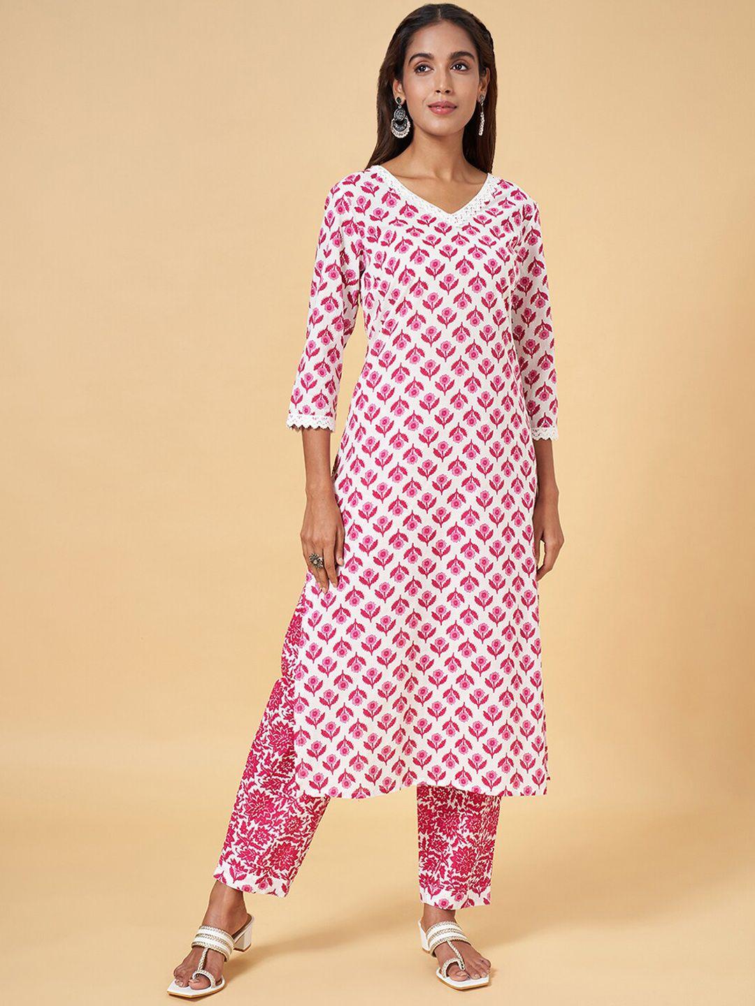 yu by pantaloons floral printed pure cotton kurta with trousers