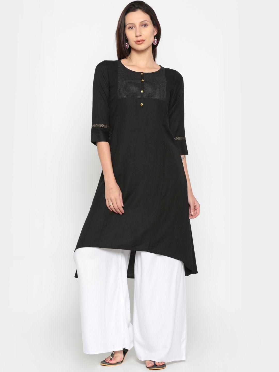 span women black solid a-line kurta