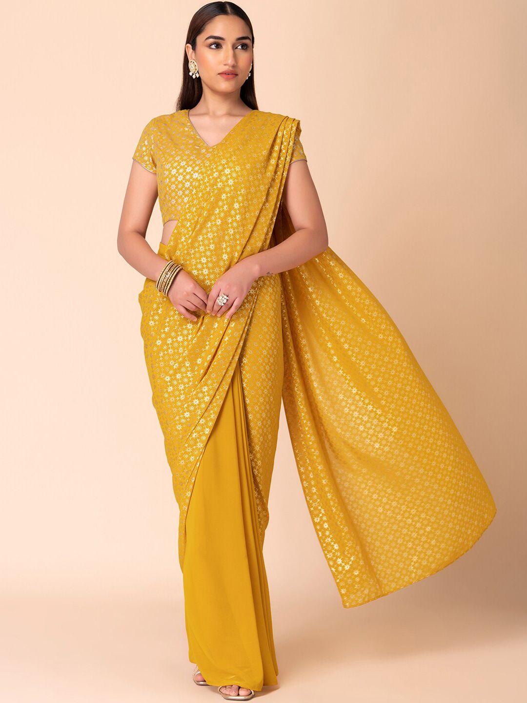 rang by indya ethnic motifs foil printed ready to wear saree