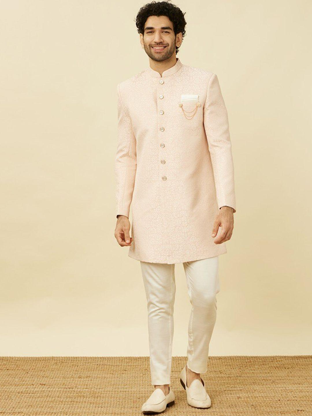 manyavar self-design sherwani with solid trouser