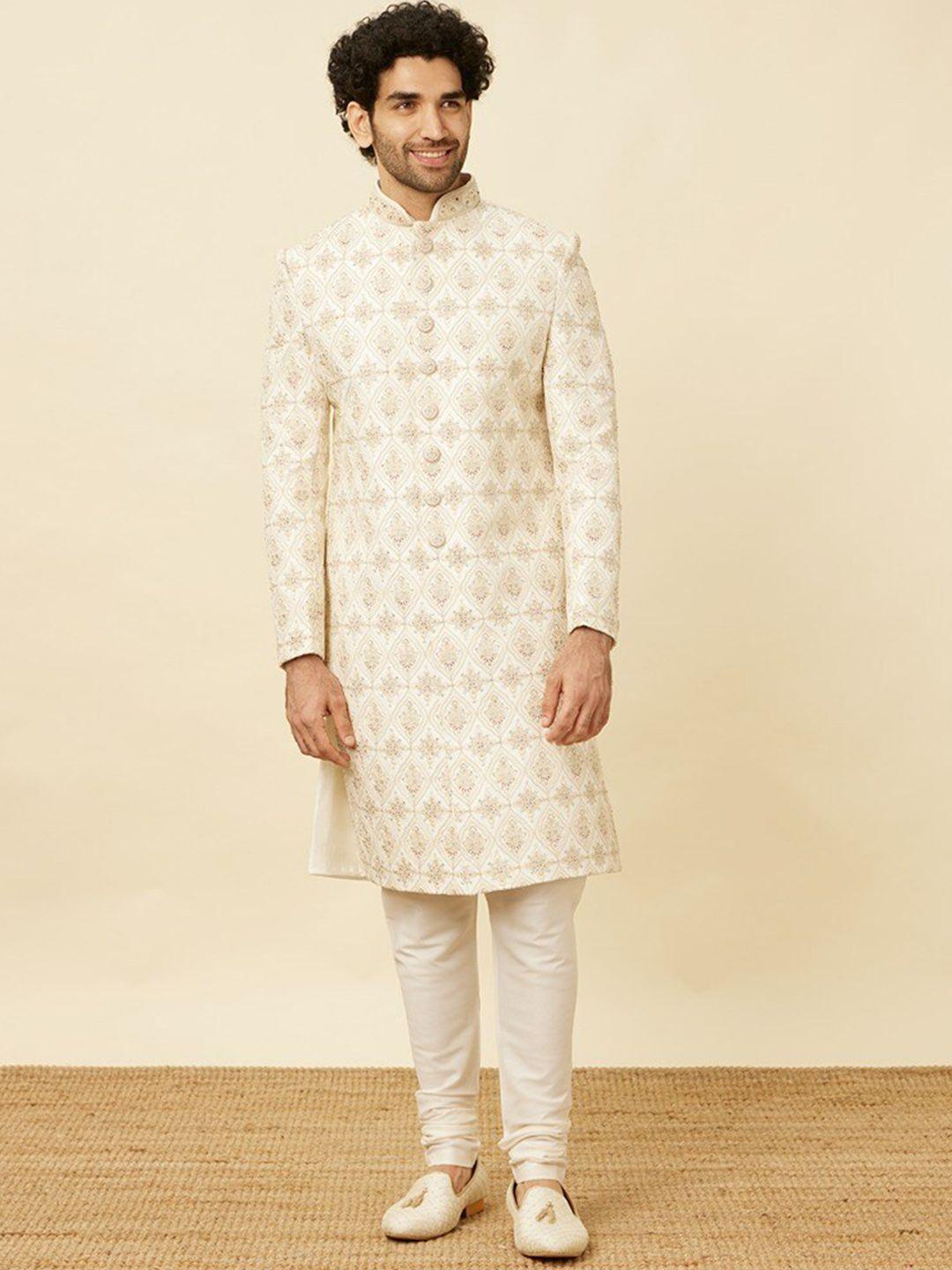 manyavar self-design sherwani with solid pyjama