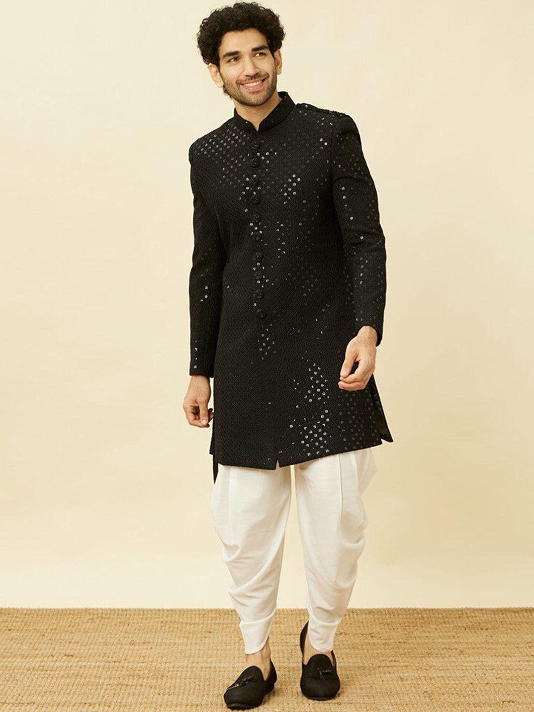 manyavar sequin embroidered sherwani with dhoti pant