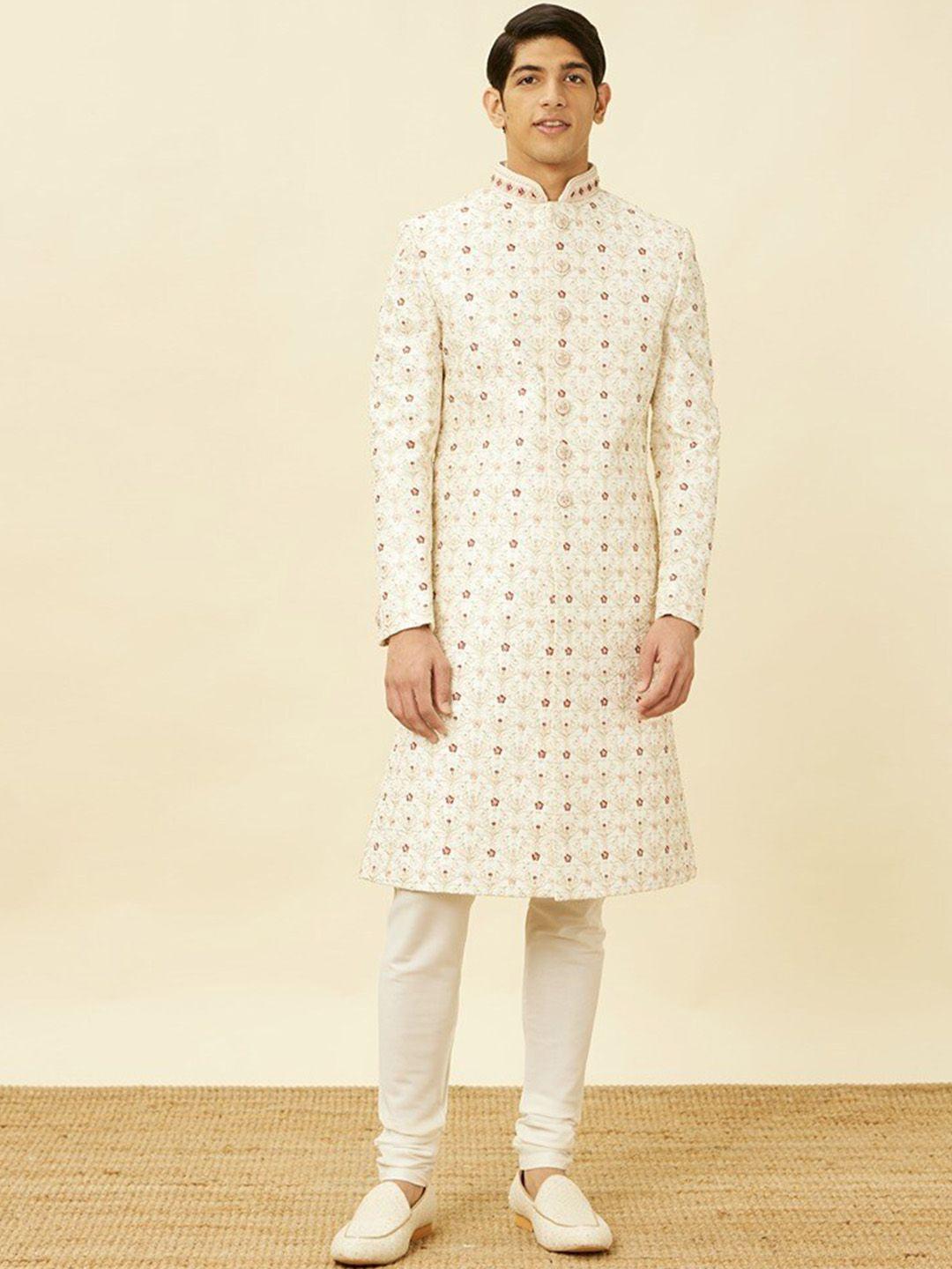 manyavar ethnic motif embroidered sherwani with churidar