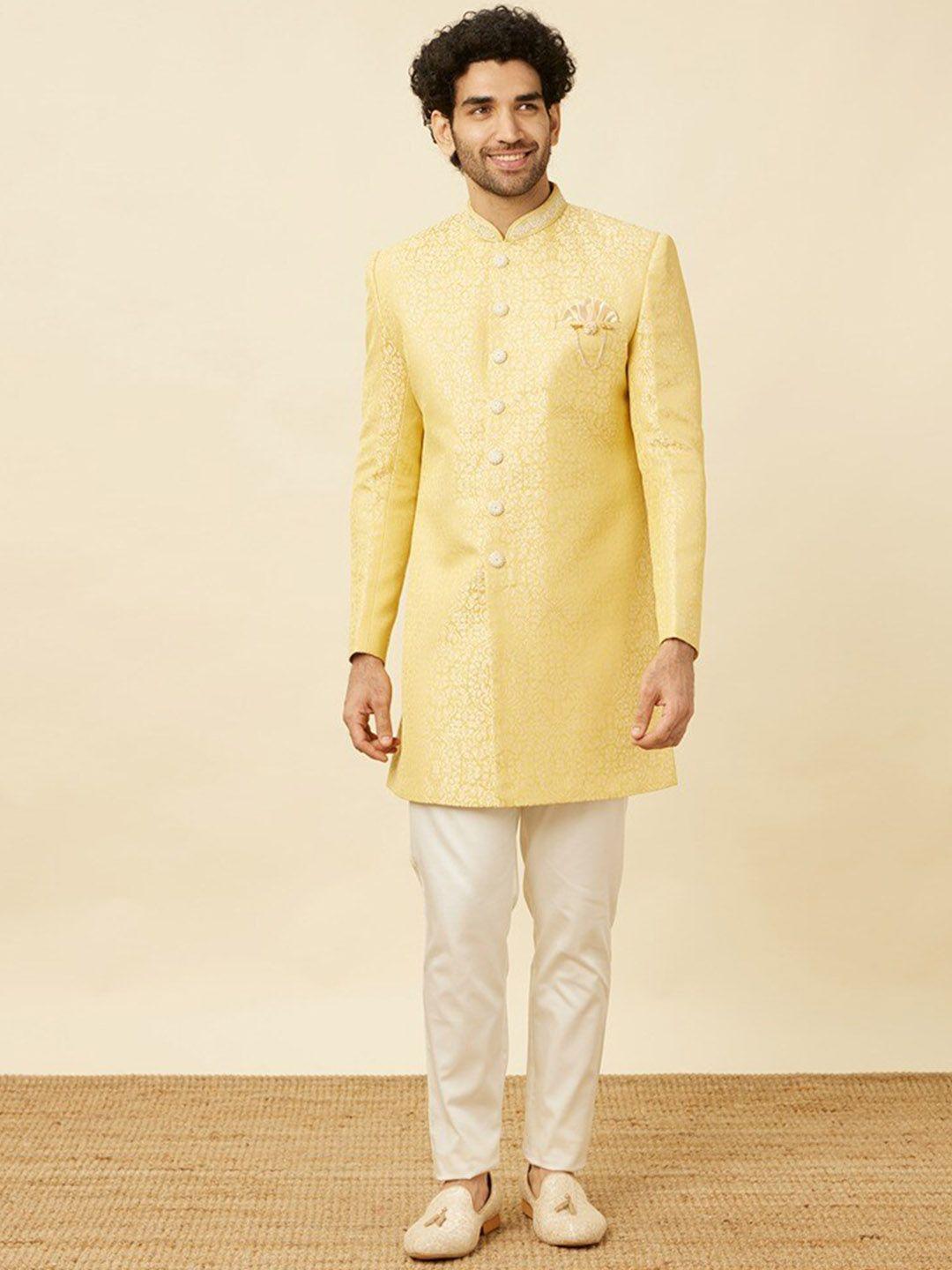 manyavar self design sherwani with pyjama