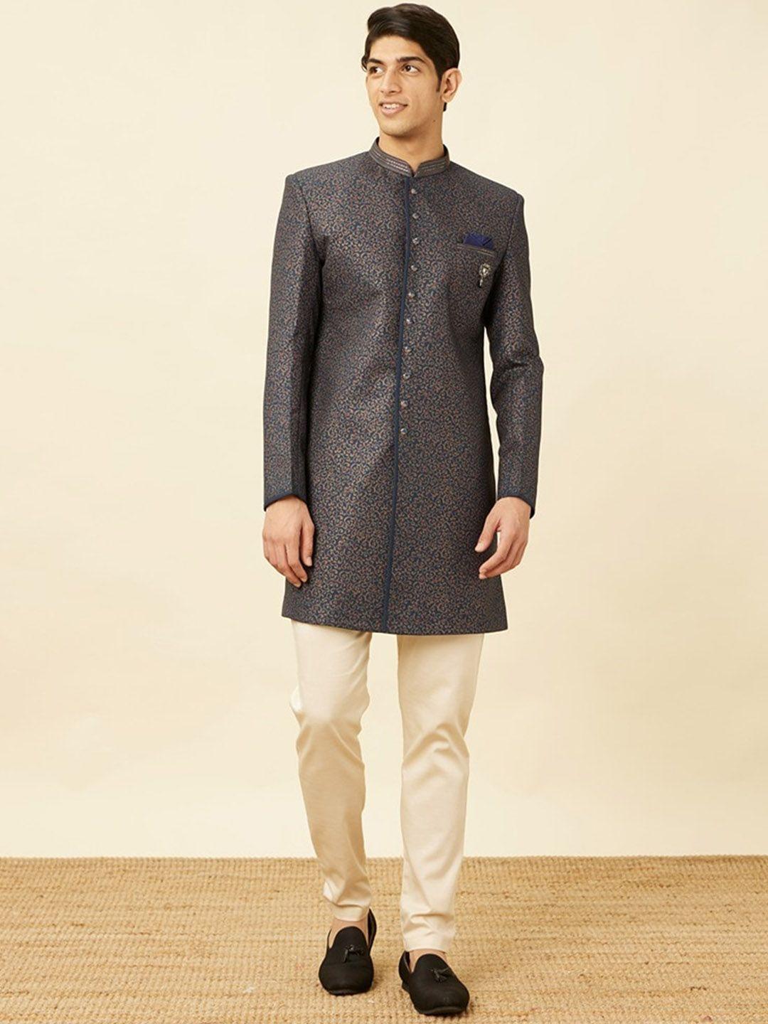 manyavar men woven design sherwani with churidar