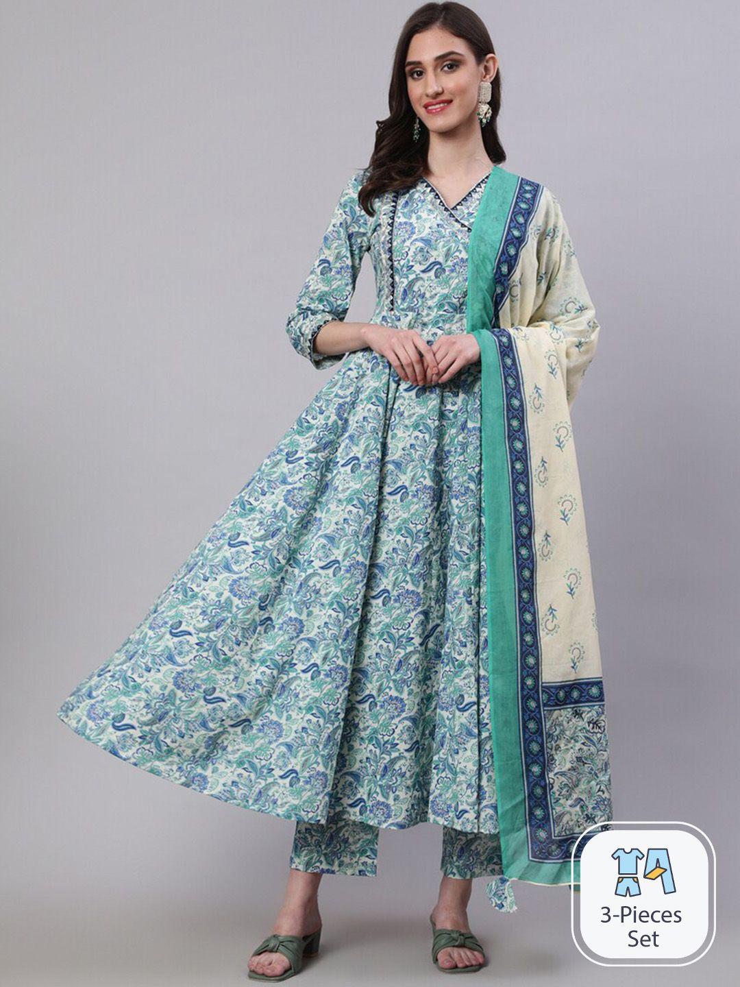 nishabd floral printed regular gotta patti pure cotton kurta with trousers & with dupatta