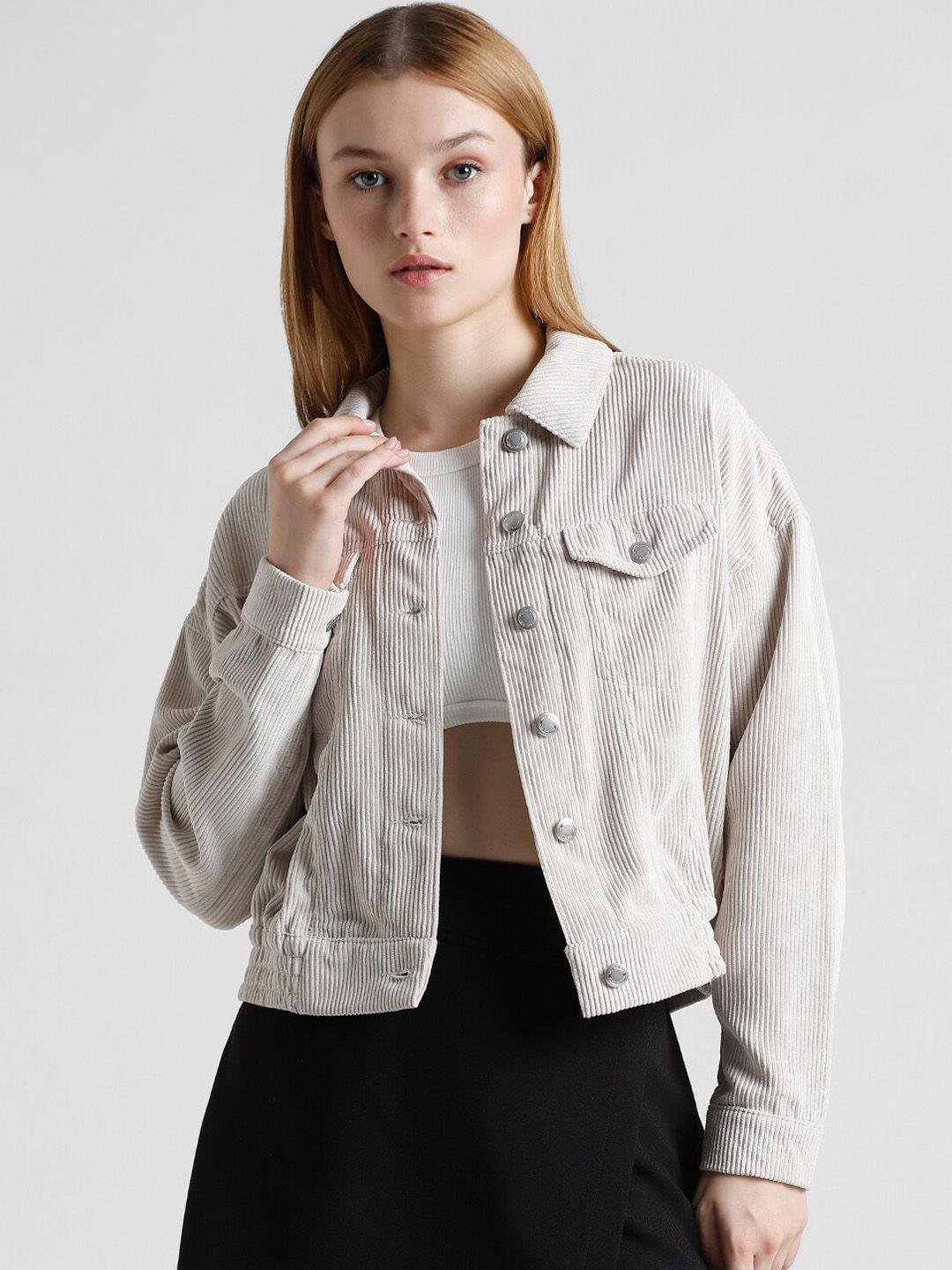 only washed colourblocked crop denim jacket