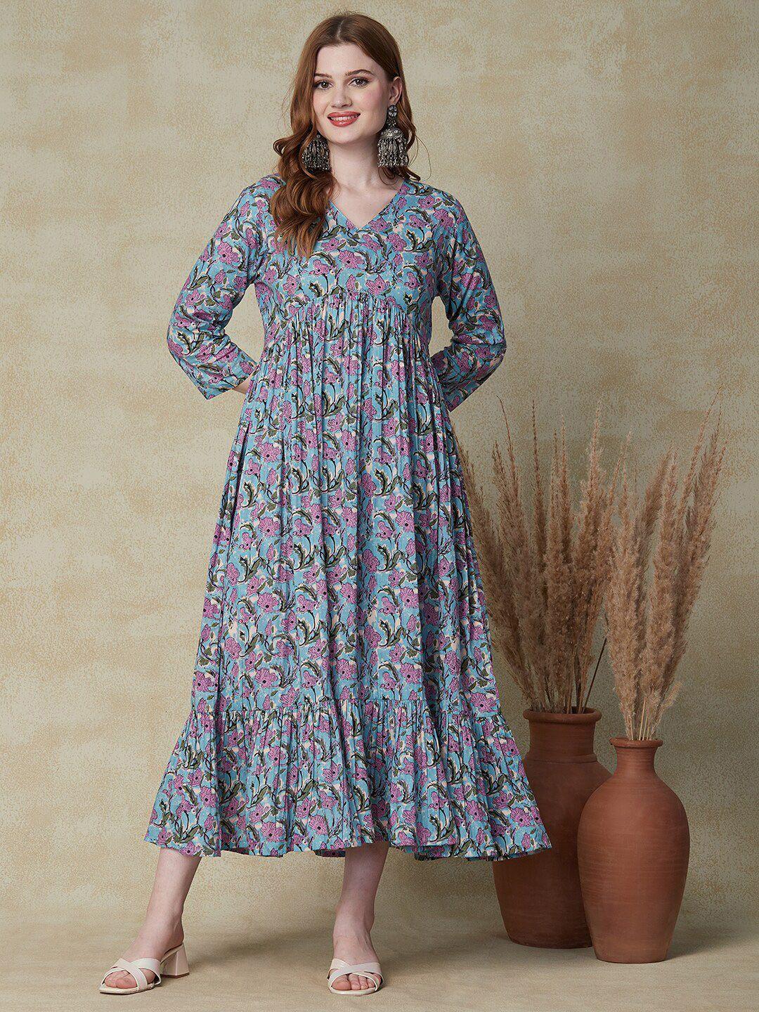 fashor floral printed empire midi cotton ethnic dress