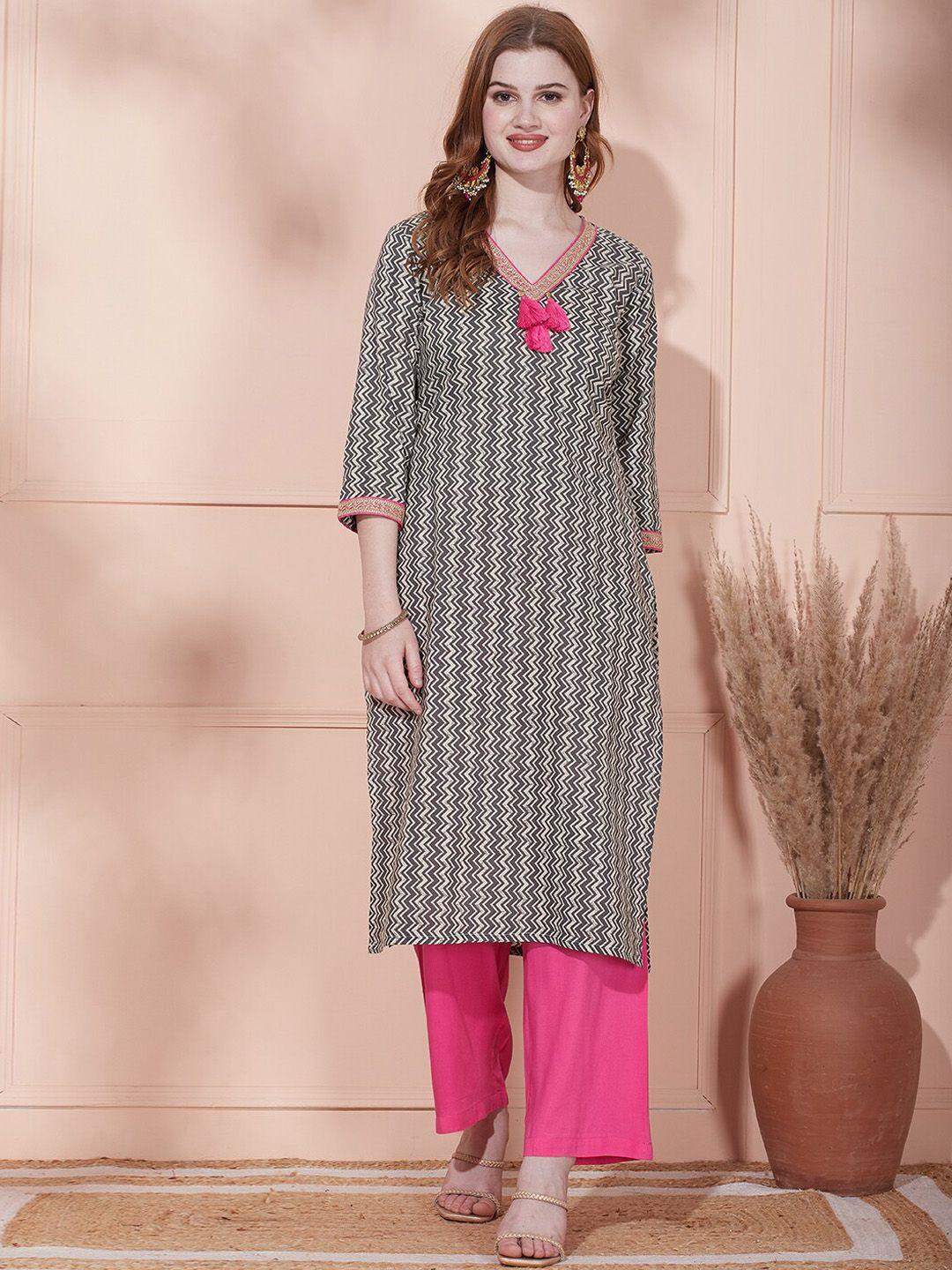 fashor chevron printed straight pure cotton kurta with palazzos