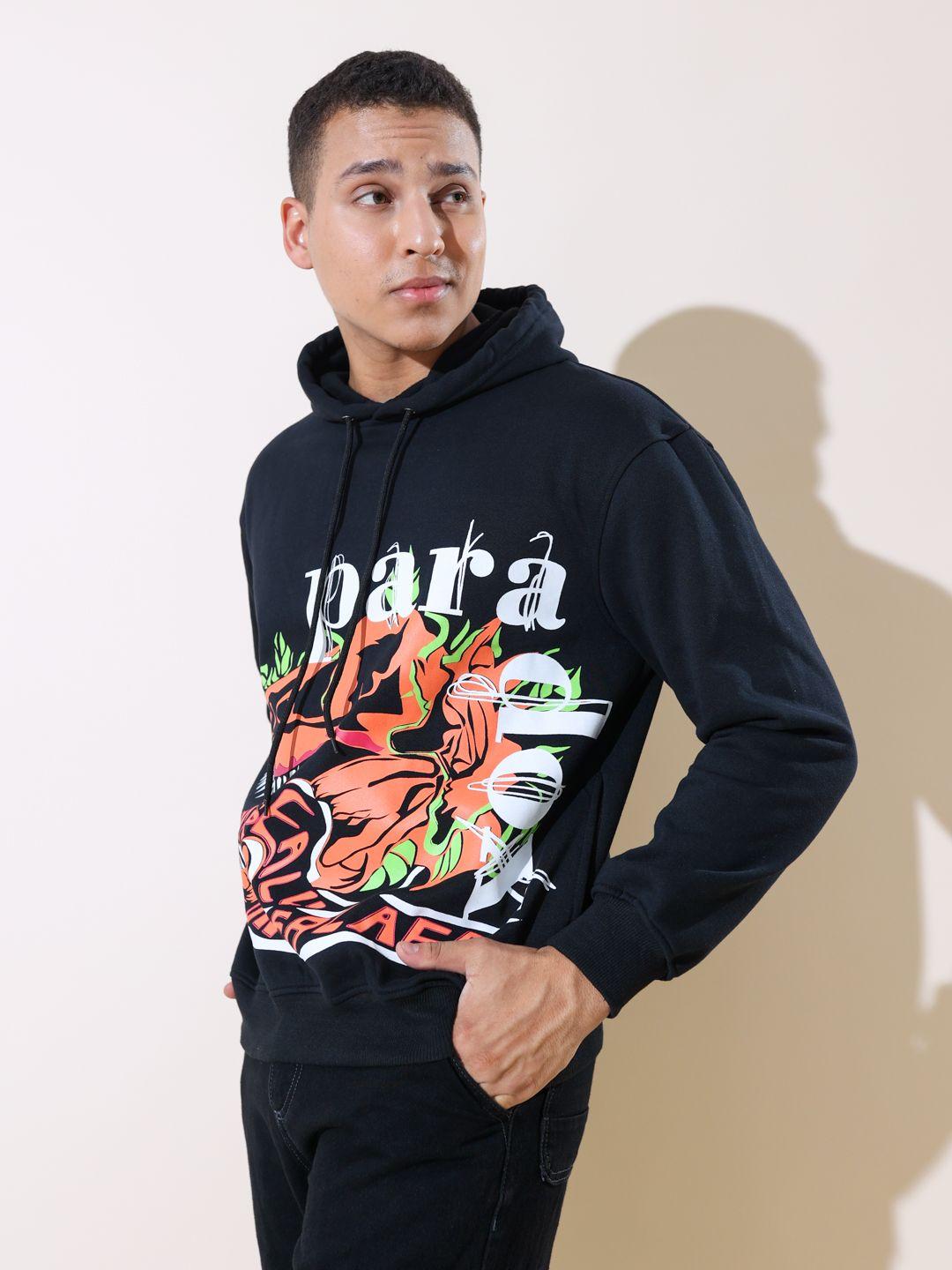 unrl men printed hooded sweatshirt