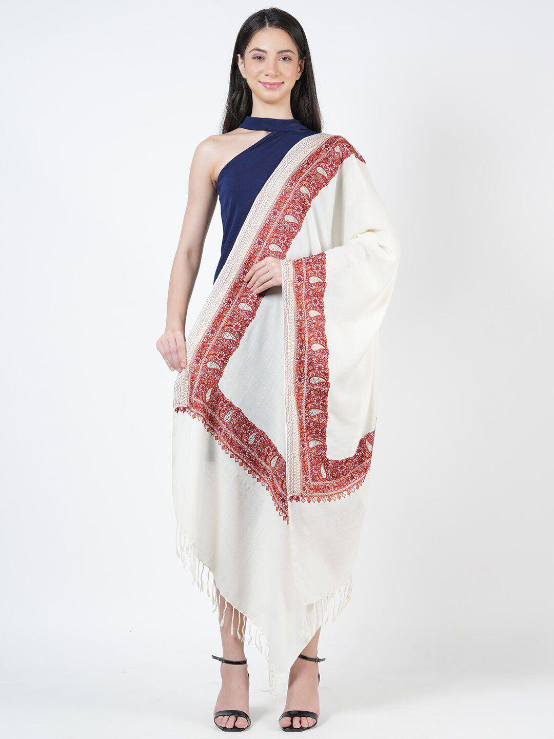 muffly ethnic motif embroidered woollen shawl