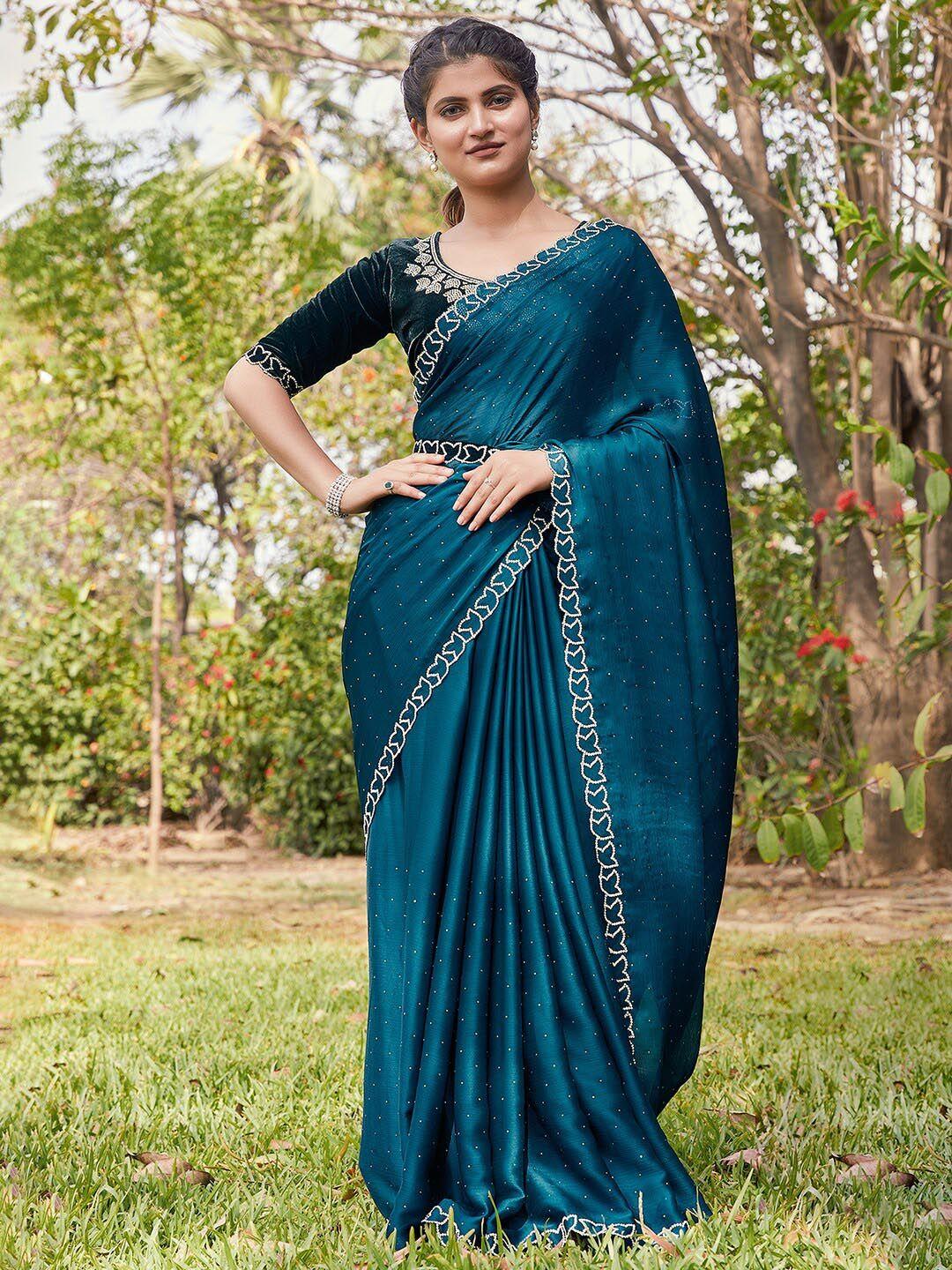 mitera embellished beads and stones pure chiffon saree