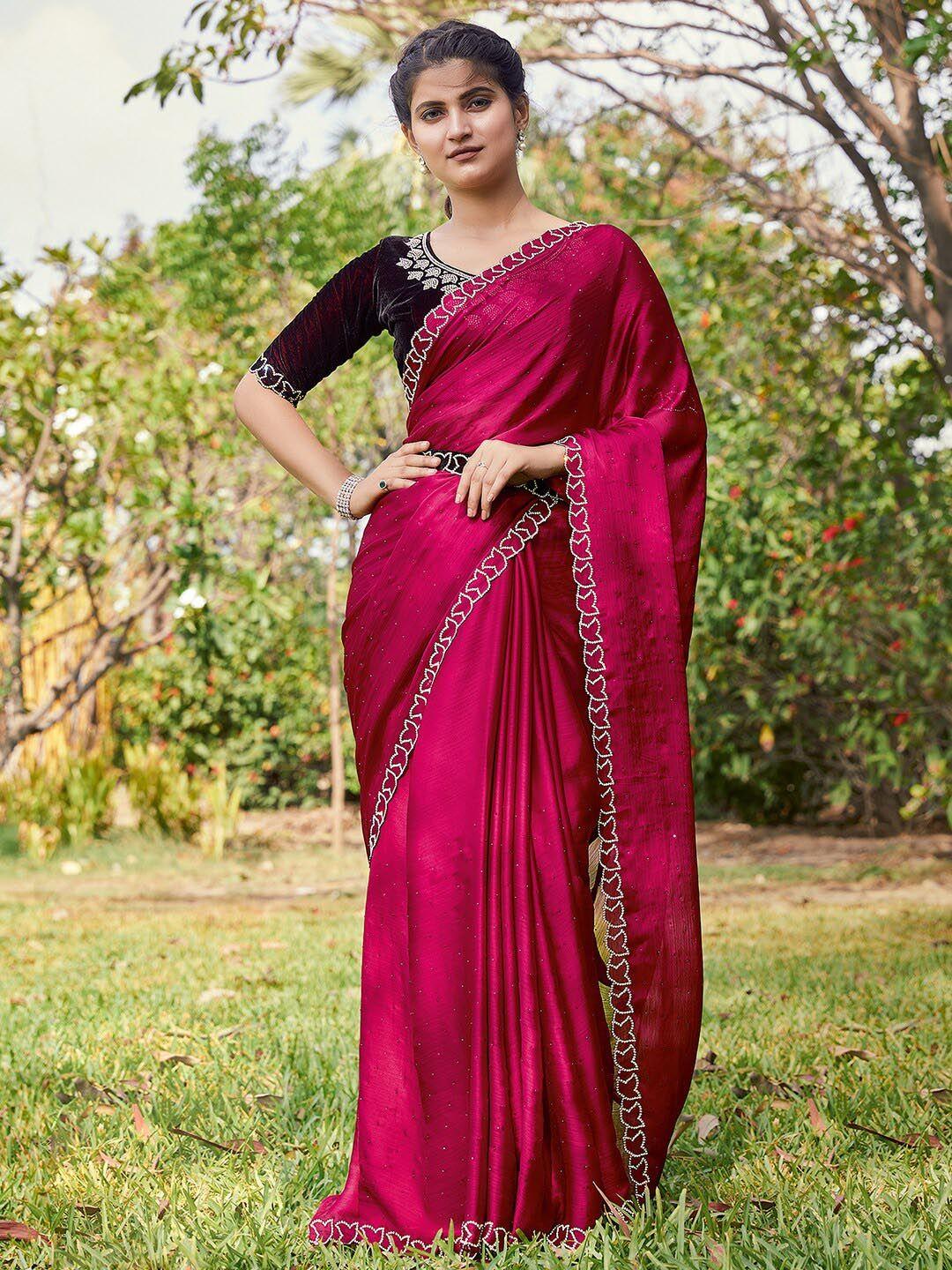 mitera embellished beads & stones pure chiffon saree