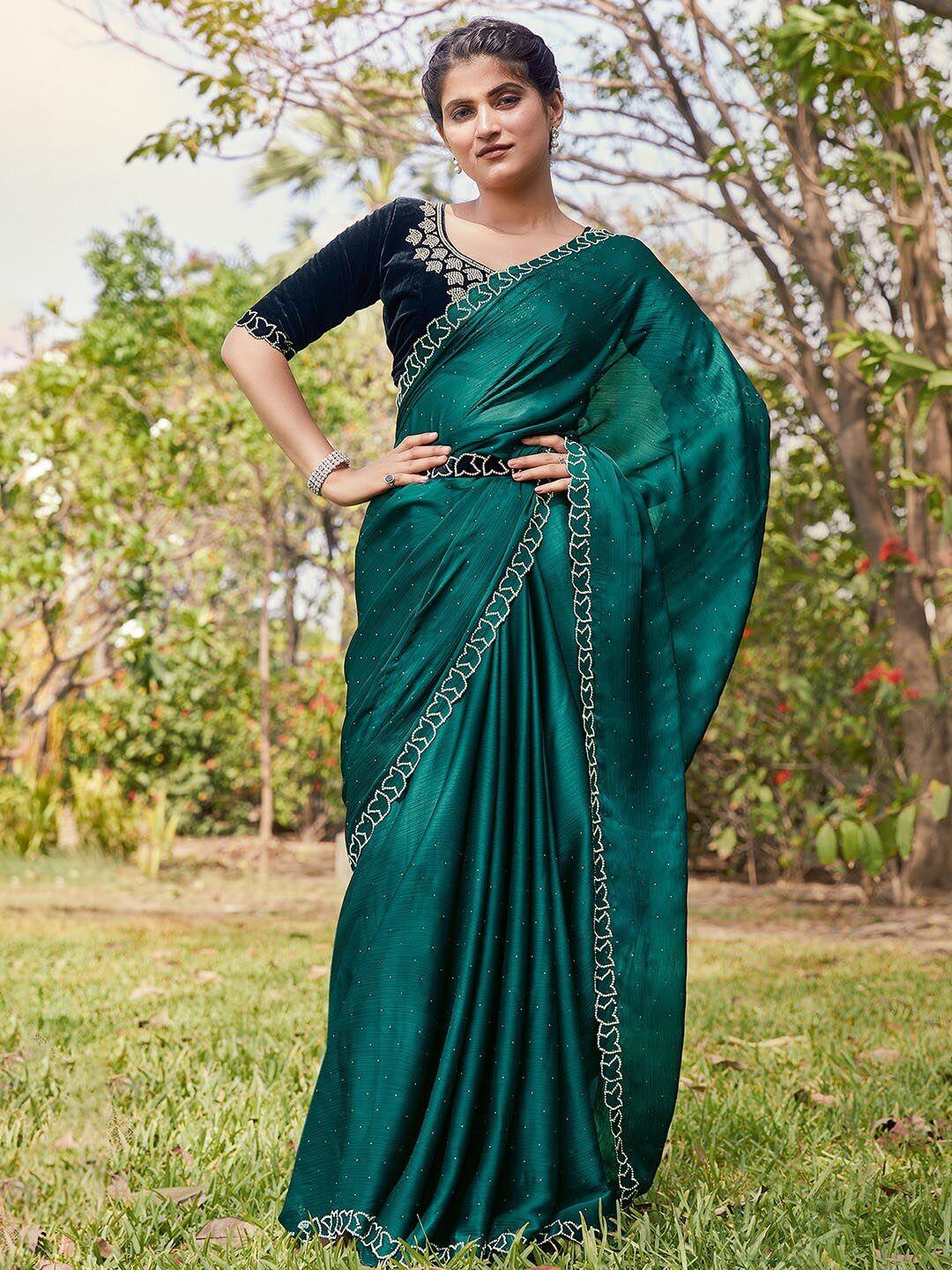 mitera beads and stones embellished pure chiffon saree