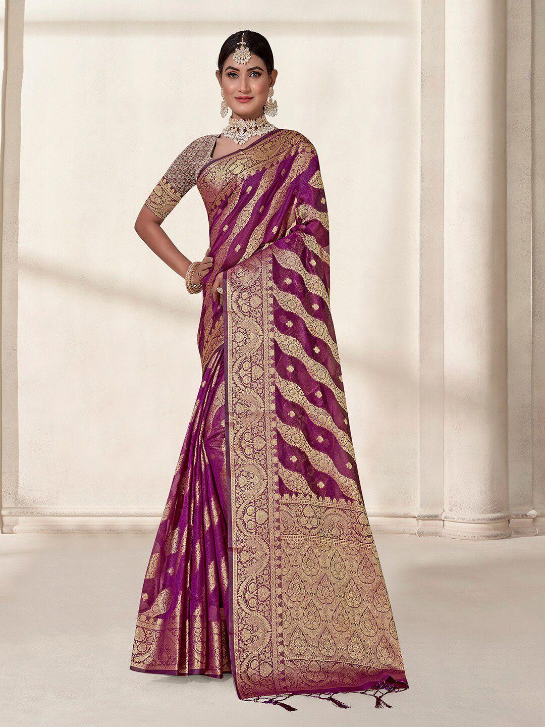 anouk ethnic motifs woven design zari organza saree