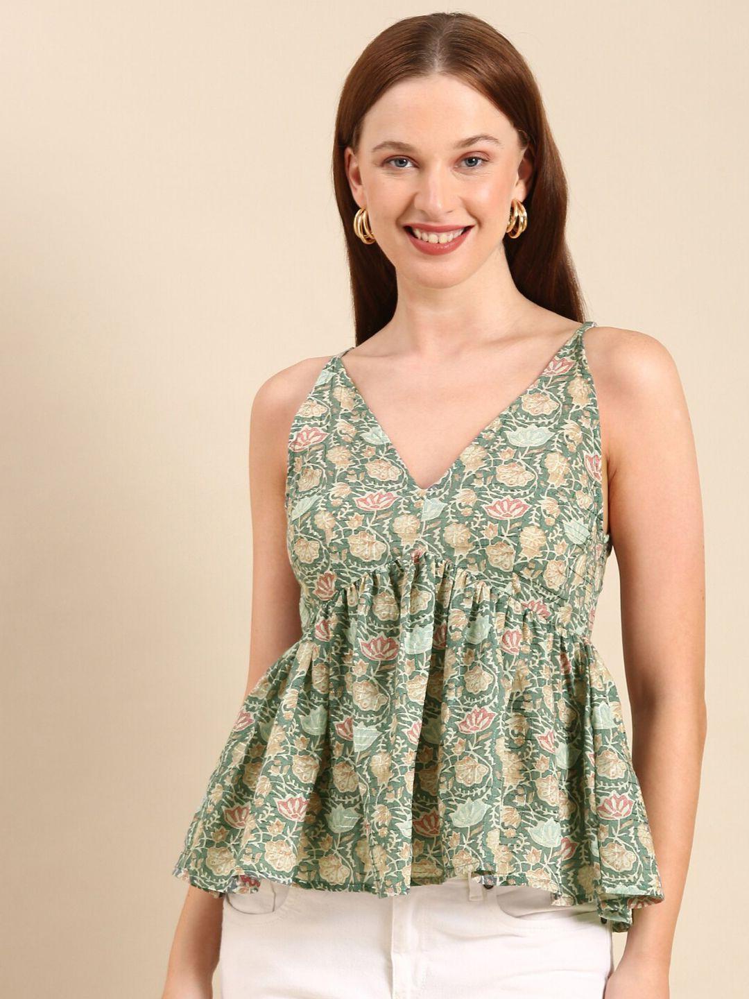 malhaar floral printed shoulder straps empire top