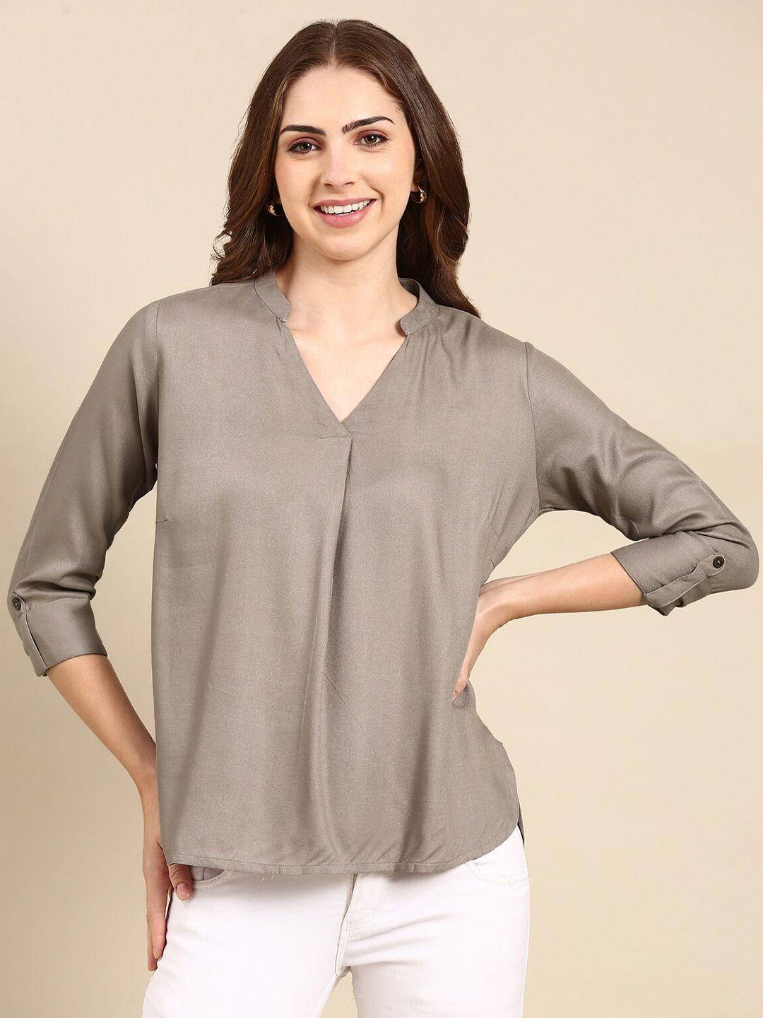 malhaar mandarin collar cuffed sleeves pleated top