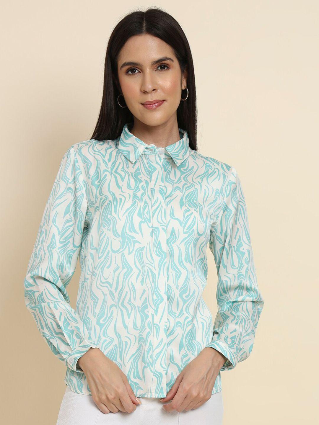 here&now standard fit abstract printed satin casual shirt