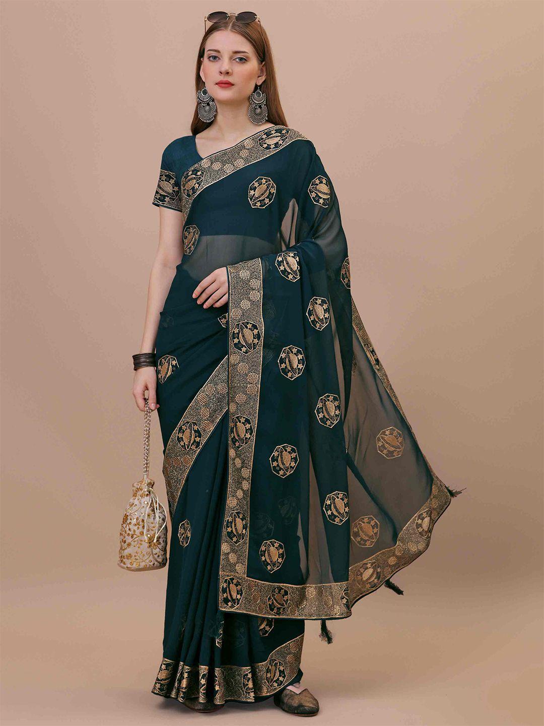 choiceit ethnic motifs embroidered pure georgette kasavu saree