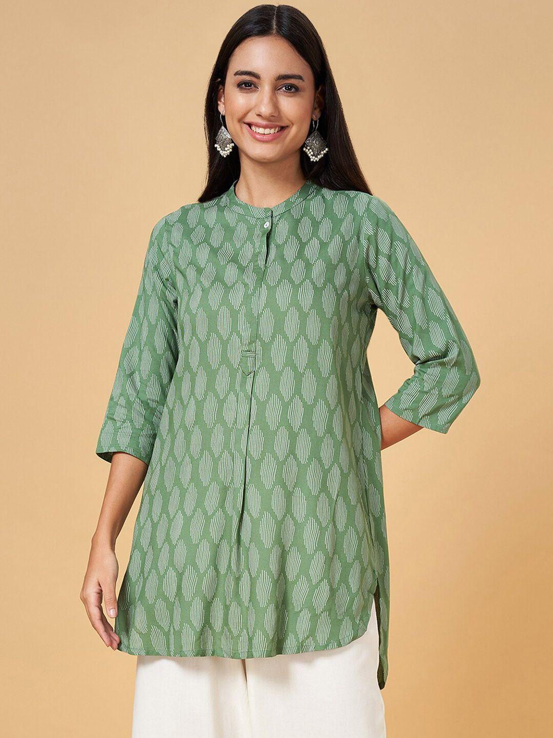 rangmanch by pantaloons conversational printed mandarin collar tunic