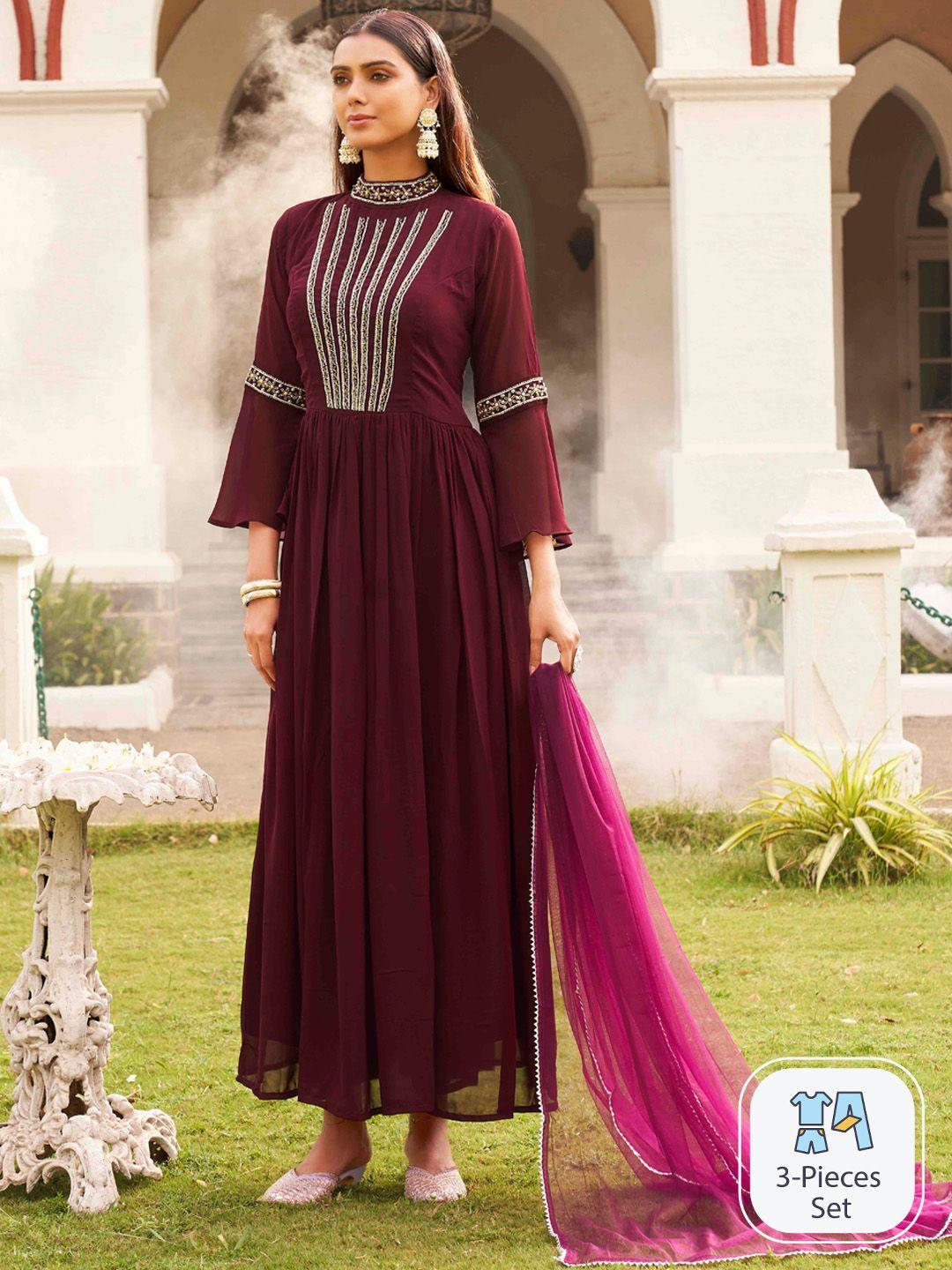 tikhi imli yoke design empire beads and stones anarkali kurta with trousers & dupatta