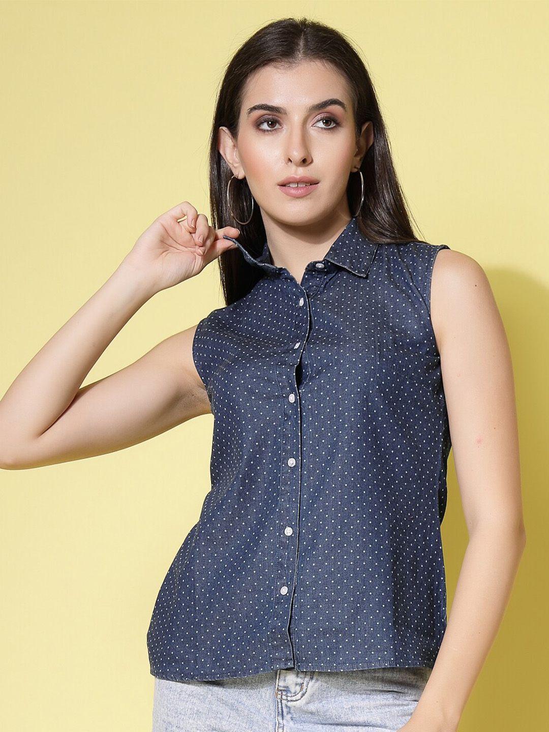 wool trees polka dots printed denim casual shirt