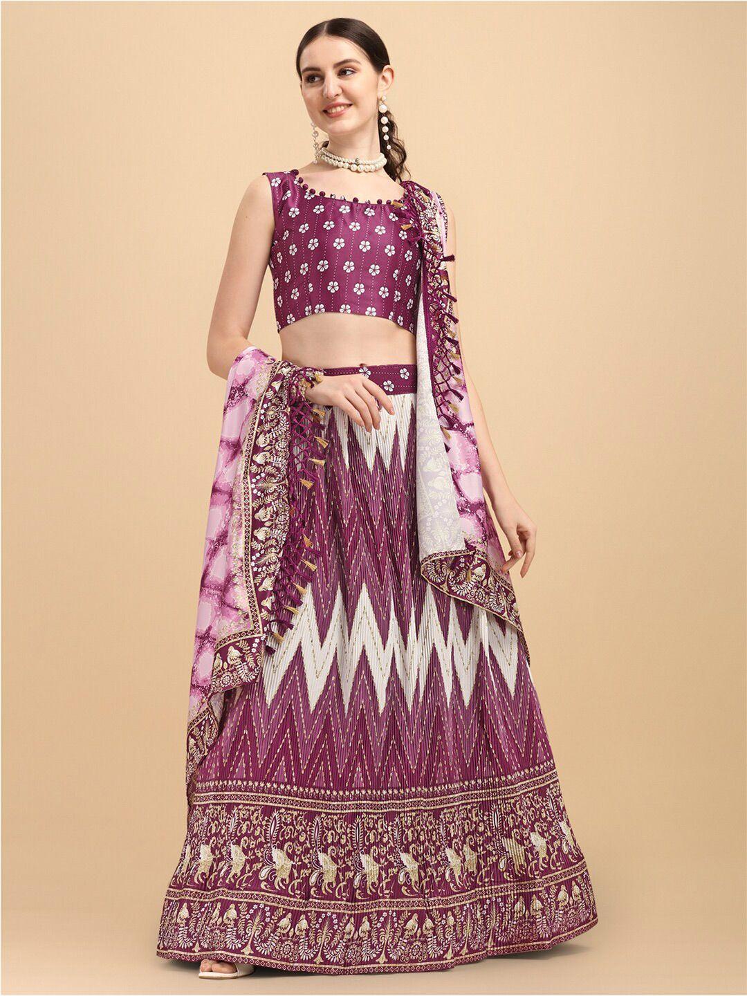 kalini ethnic motifs printed satin semi-stitched lehenga & unstitched blouse with dupatta