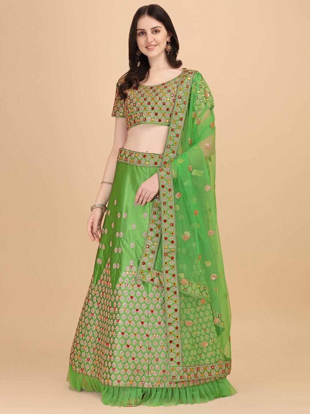 kalini embroidered thread work semi-stitched lehenga & unstitched blouse with dupatta