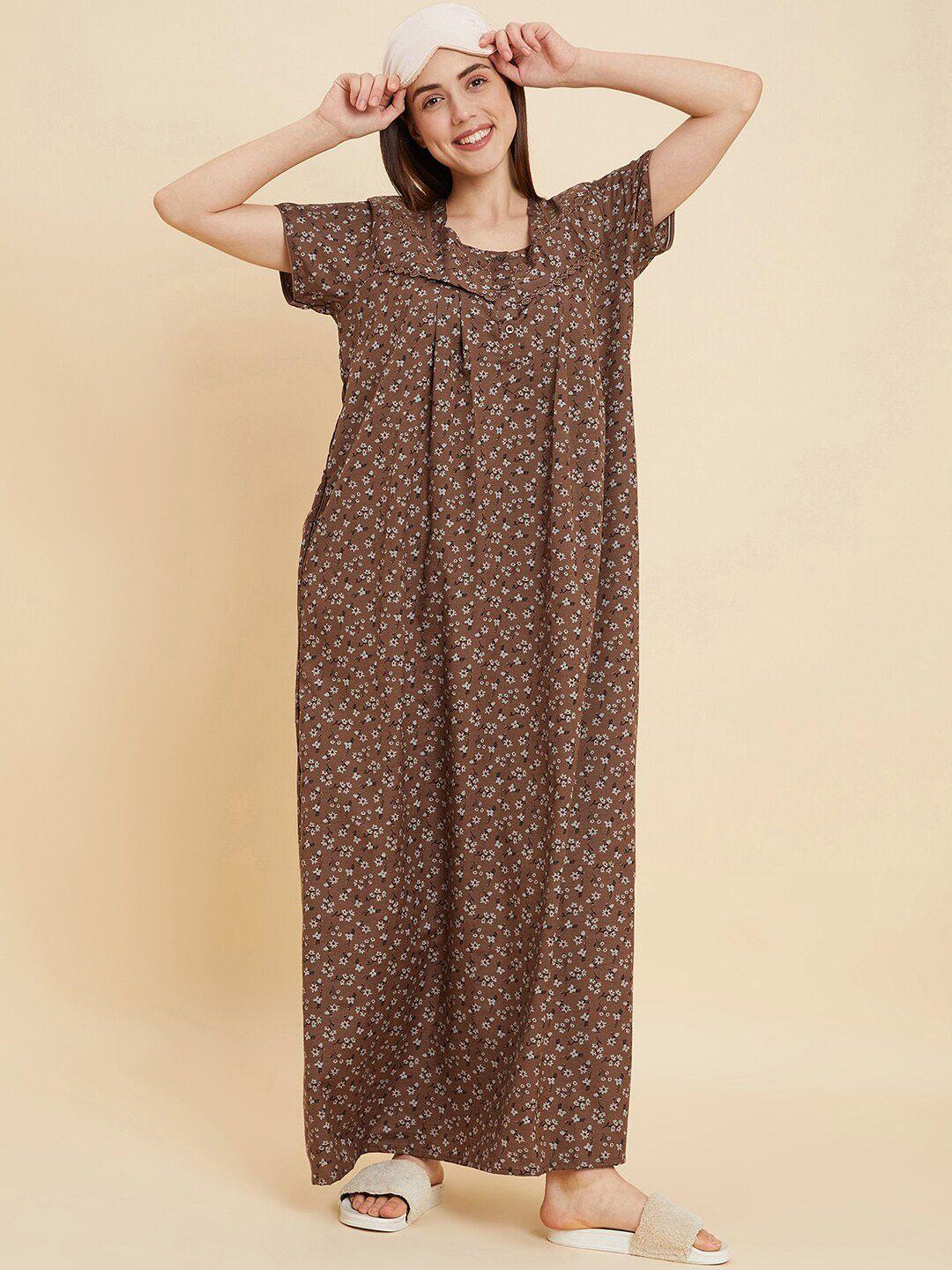 sweet dreams brown floral printed maxi nightdress