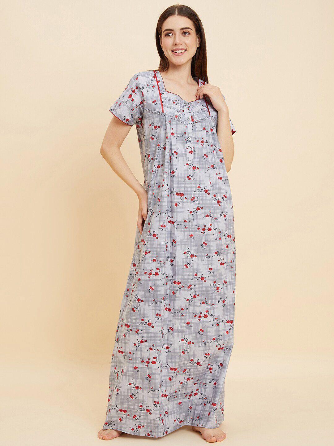 sweet dreams grey printed pure cotton maxi nightdress