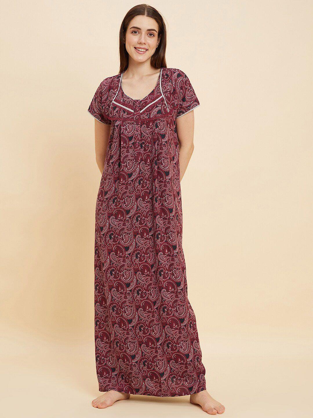 sweet dreams pink ethnic motifs printed pure cotton maxi nightdress